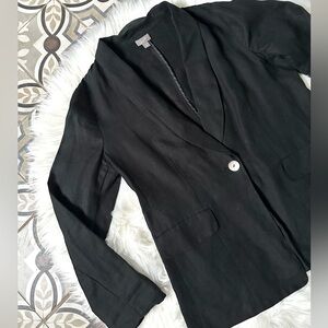 J.Jill Linen Single Button Black Blazer Size Medium